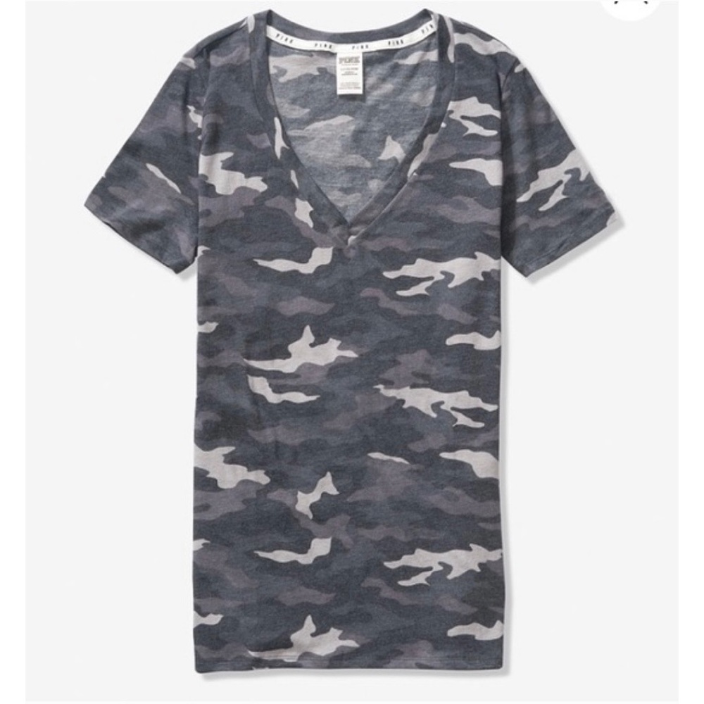 PINK Victoria’s Secret Grey Camouflage V-Neck Essentials Tee - Picture 2 of 9